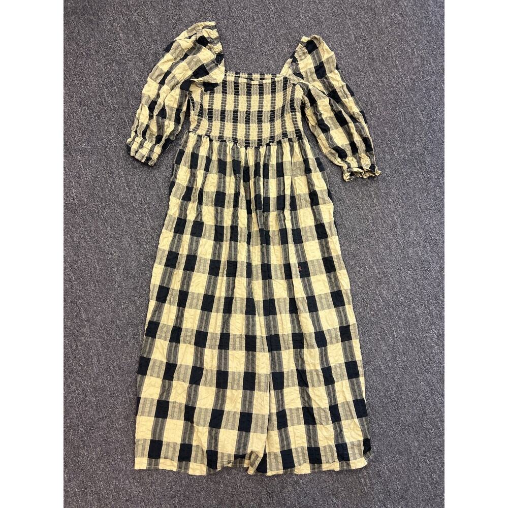 Asos Design Womens Black Green Check Puff Sleeve Pure Cotton Maxi Dress Size 12
